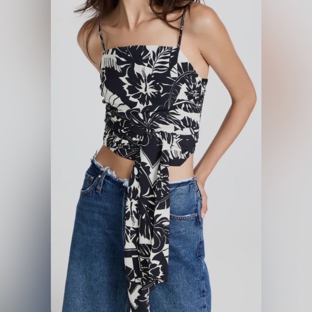 Revolve Le Superbe Women’s Black/White Cropped Floral Tank Top Size S